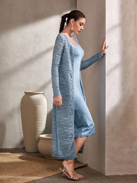 

scoop neck tank dress with open front coat j2wt#, White