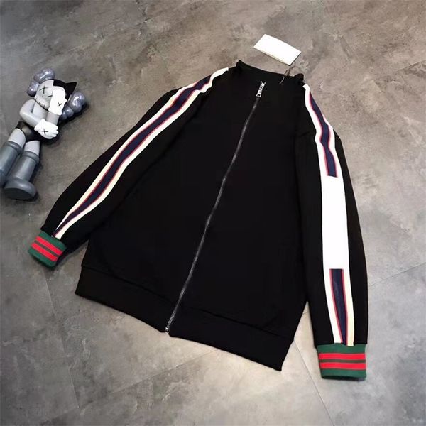 

spring and summer new ribbon zipper contrast color men's and women's loose casual sweater coat, Black