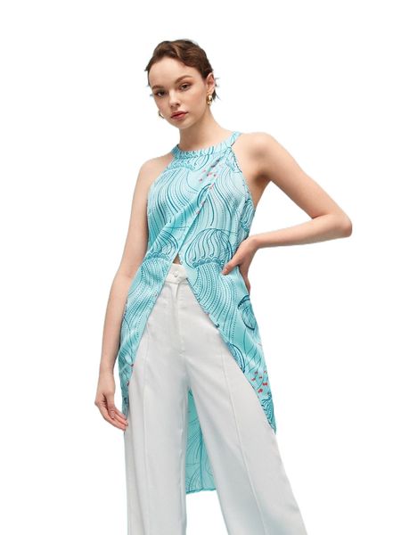 

x marcia mancuso jellyfish & bow print wrap halter 58dv#, White