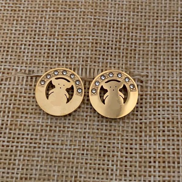 

high polished luxury brand women fashion stud with diamond titanium steel lover gifts designer jewelry engagement earrings198z, Golden;silver