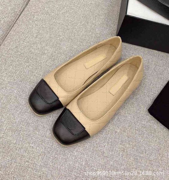 

slippers autumn fangtou lingge cow leather stitching pocket buckle shallow mouth single shoe small shoes women's, Black