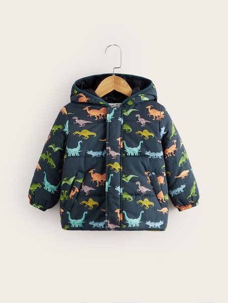 

toddler boys dinosaur print hooded puffer coat she, Blue;gray