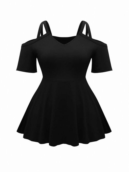 

plus cold shoulder peplum hem tee o8sx#, Black
