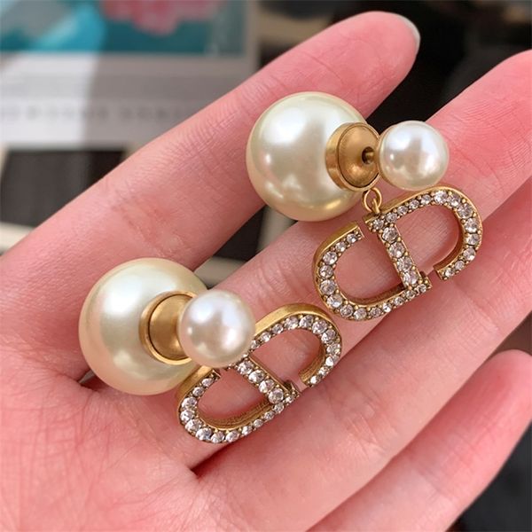 

80% off outlets simple pearl diamond earrings for women's, Golden
