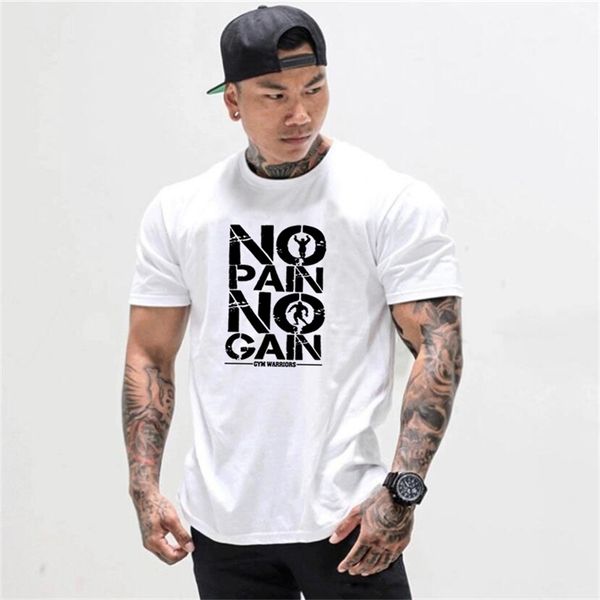 Palestre Abbigliamento Bodybuilding Fitness Uomo T Shirt Allenamento NO PAIN NO GAIN cotone Manica corta TShirt sportswear tee shirt homme 220621