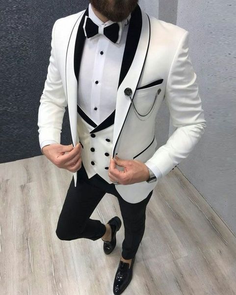 

brand new white groom tuxedos shawl lapel slim fit groomsmen wedding dress excellent man jacket blazer 3 piece suit jacket pants vest tie 12, Black;gray