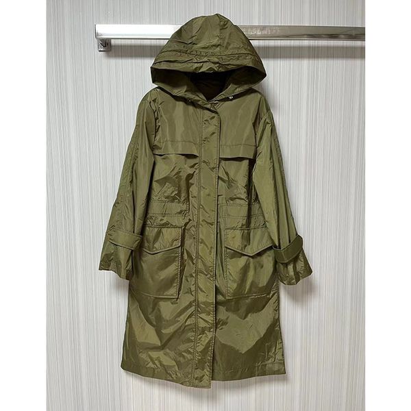 

2021 women long nylon jackets the hooded coat applique girl parka designer lady side pocket zipper belt outwear, Tan;black