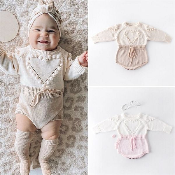 Schöne Herz Säugling Baby Mädchen Gestrickte Kleidung Liebe Strampler Overall Bodysuit Outfit Herbst Winter Wolle Gestrickte Pullover Bodys 220622