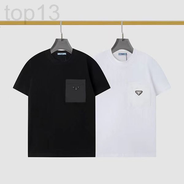 

women's t-shirt designer chaopai 22 early spring new chest pocket inverted triangle letter leisure simple design short sleeve round nec, White
