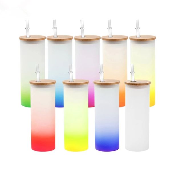 

colorful bottom mug 17oz sublimation glass tumbler straight cups frosted glasses water bottle beverage drinking cup wine tumblers with bambo