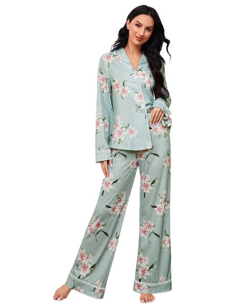 

floral print wide leg sleep pants a4kc#, Black;red