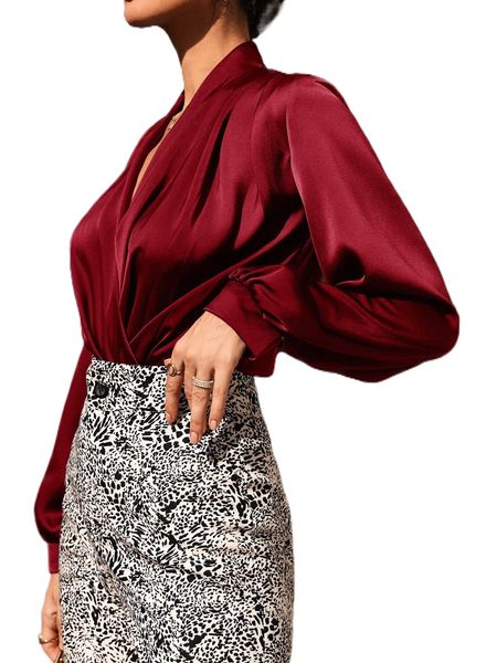 

surplice front lantern sleeve blouse 036b#, White