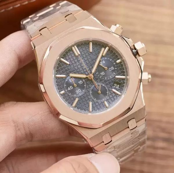 

u1 grade aaa men watches 42mm multi-function dial manual scanning quartz movement chronograph stainless steel making fashion men's wris, Slivery;brown