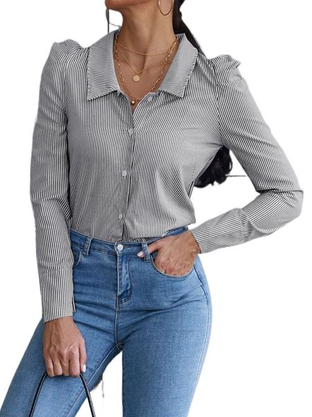 

vertical striped puff sleeve blouse z3ej#, White