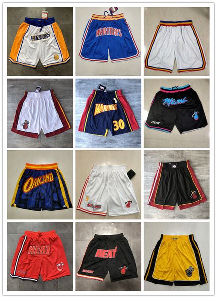 

golden state''warriors''men miami''heat''men throwback basketball shorts pocket, Black