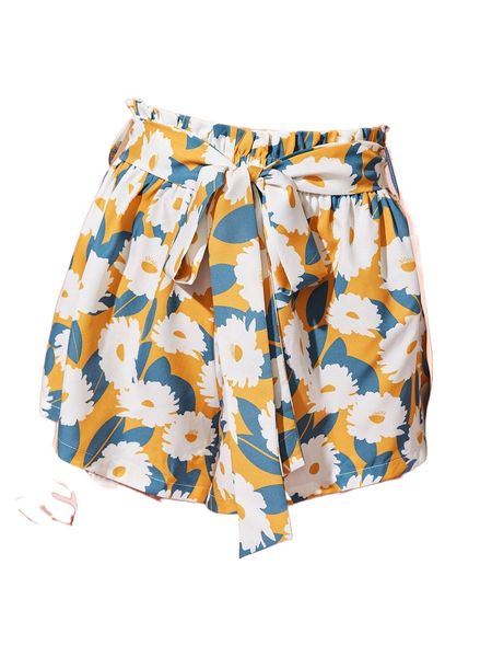

x leonie somes floral print belted shorts 66yj#, White;black