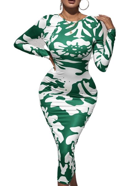 

graphic print backless bodycon dress e3ln#, Black;gray