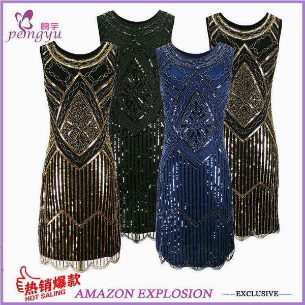 

casual dresses 1920 sequin dress beaded high-end banquet, Black;gray