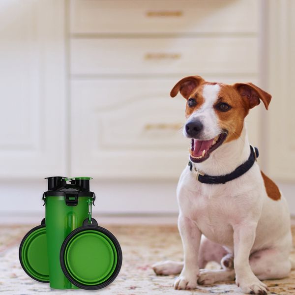 

pet water bottle with 2 folding bowls food storage cup for travel