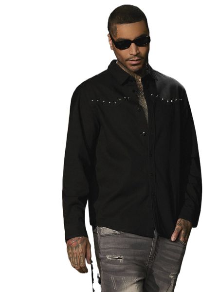 

men metal detail denim shirt 06vz#, White;black