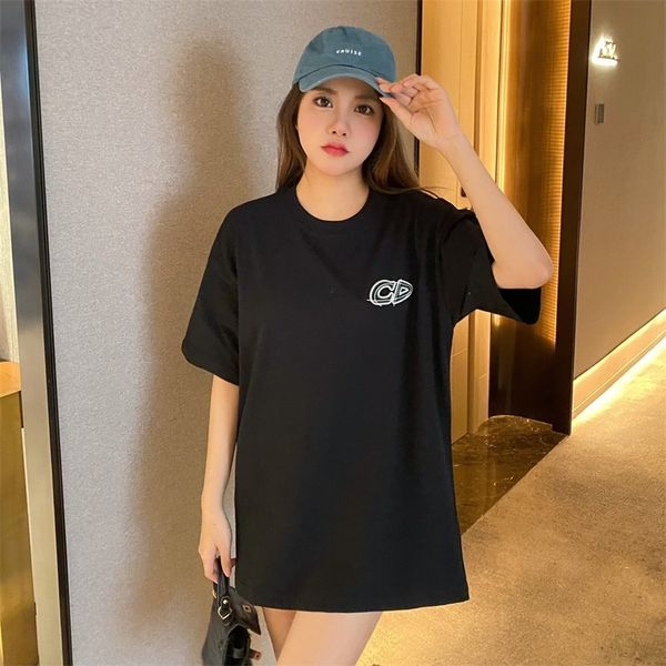 

2022 spring and summer new couple embroidery round neck short sleeve t-shirt men's and women's casual clothes_ysx6, White;black