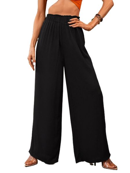 

paperbag waist wide leg pants r0pi#, Black;white