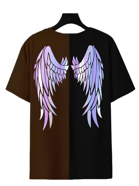 

men reflective color block wings print tee s6yn#, White;black