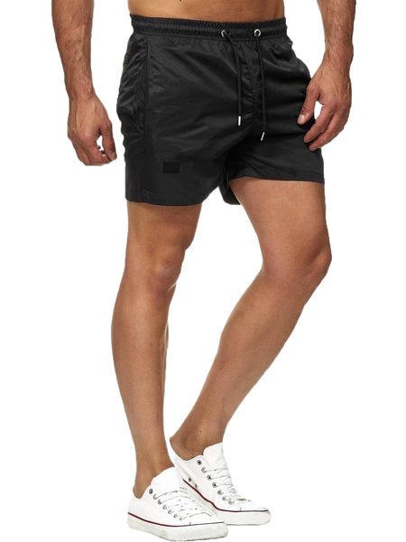 

men patched detail grommet drawstring waist shorts i90p#, White;black