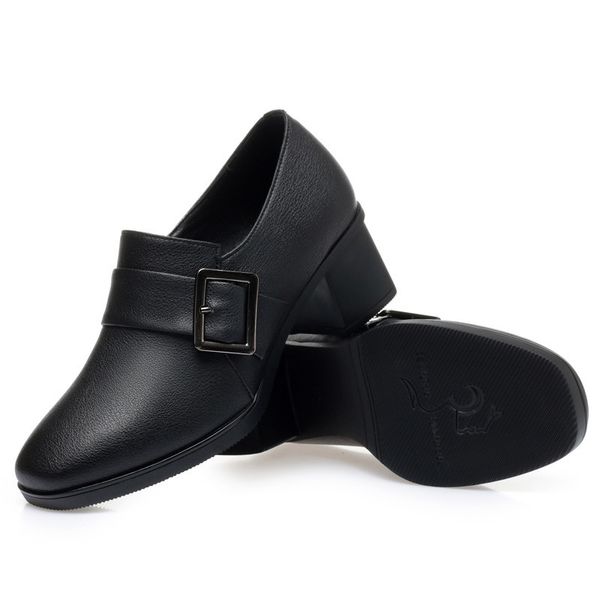 

2022 new genuine leather women fashion shoes mid heel large size 42 43 occupational office women singles shoes, Black