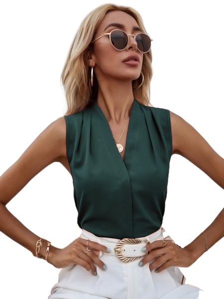 

plicated shoulder sleeveless blouse j60k#, White