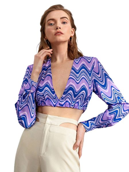 

chevron print crop k029#, White