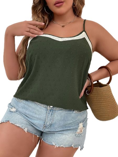 

plus swiss dot contrast lace cami n2rm#, Black