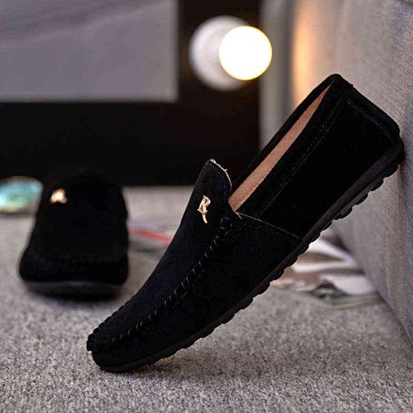 

dres shoe 2022 spring summer new men loafer comfortable flat casual shoe breathable slip on soft leather driving moccasin 220723, Black