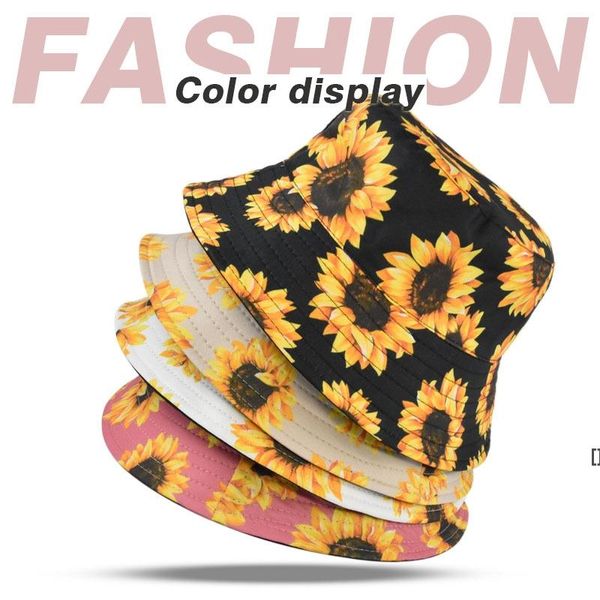 Four Seasons Women's Sunflower Print Bucket Hat Big Brim Fashion Simple Sun Hat all'ingrosso ZZA13465