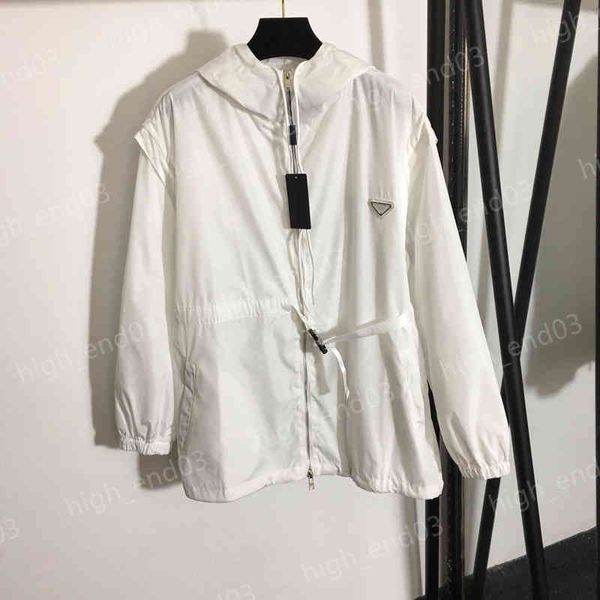 

luxury designer womens jackets pd classic logo metal belt buckle drawstring waist long sleeve hooded zip trench coat fashion brand women cl, Black;brown