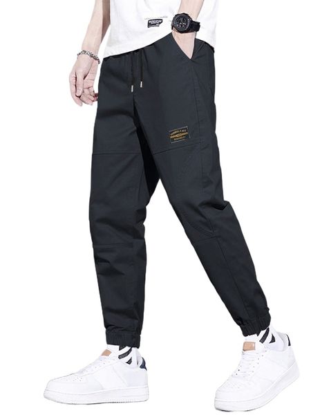 

men patch detail slant pocket pants o2fd#, Black