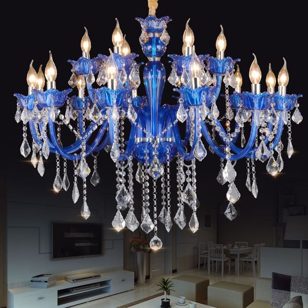 

european glass blue crystal chandelier led filament e14 3500k 6500k pendant 30cm hanging light lamp home lighting fixture ac 110-240v