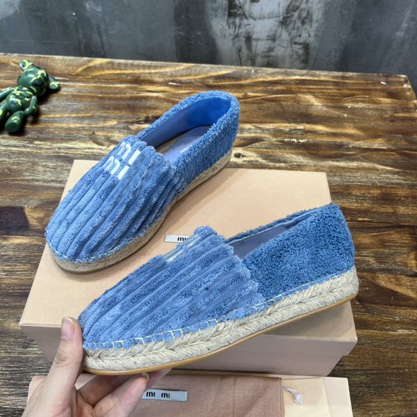 

terry cloth espadrilles shoe designer miumius fur mules women casual shoes comfort plush falt beach fashion classic summer quality size 35-4, Black