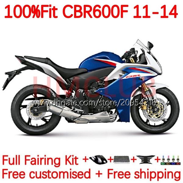 Kit de corpo OEM para Honda CBr 600 F 600F C CBR600 F F4I 11-14 anos Bodywork 139NO.9 CBR600F 11 12 13 14 CBR600F4I 2012 2012 2013 2014 Moldes de injeção Azul Branco branco