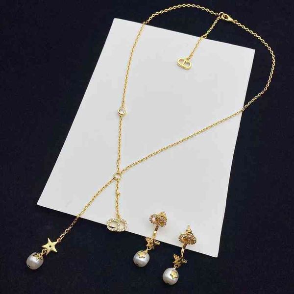 

70% off jewelry pearl tassel necklace earring set female star same high version jewelry, Black