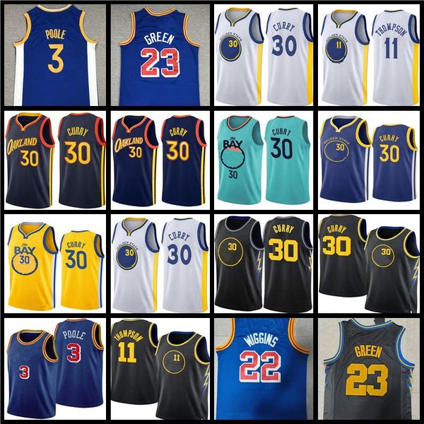 

2022 basketball 30 stephen curry jersey klay thompson 11 andrew wiggins 22 draymond green 23 poole 3 sports shirt white black blue yellow, Black;red