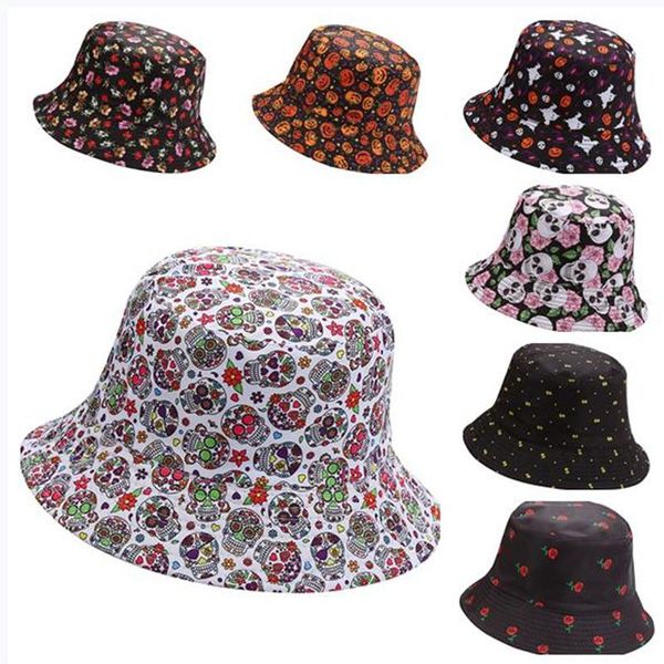 Berets Halloween Kürbis Geist Fischer Hut Männlich Sonnenschirm Sonnenschutz Unisex Eimer Freizeit Becken Weibliche Lustige StreetBerets