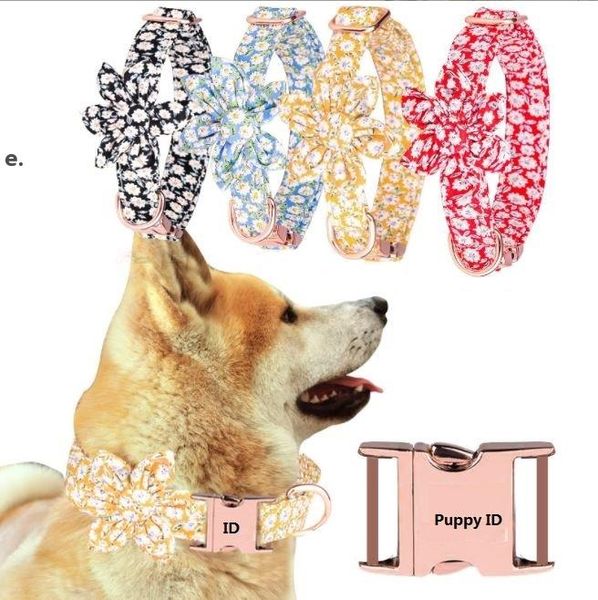 Çiçek Kız Köpek Yaka Ayçiçeği Kumaş Emniyet Metal Toka Ile DIY ID Adı Tag Ayarlanabilir Çiçek Desen Pet Yaka 4 Renkler RRE13597