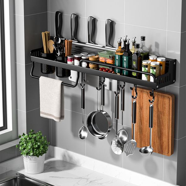 Organizzatore da cucina senza punzonatura Scaffale da cucina multifunzionale a parete Portaspezie Accessori in alluminio 220409