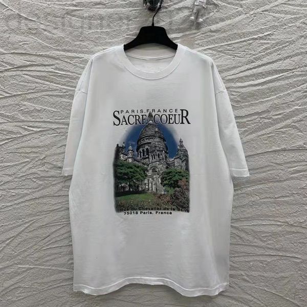 

men's t-shirts designer 22ss front and back castle notre dame printed ragged short sleeve t-shirt izoa, White;black