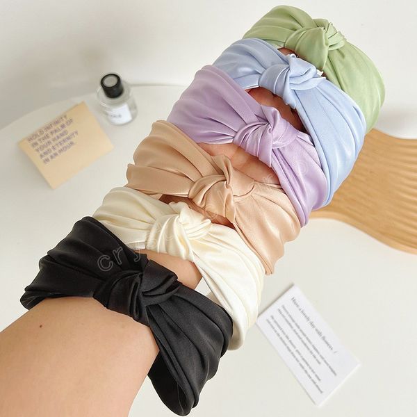 

fashion women satin headband simple center knot turban cross hairband simple solid color headwear female hair accessories summer, Slivery;white