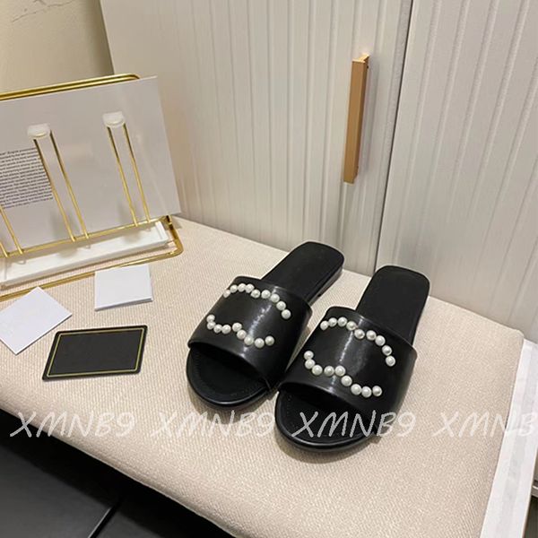 

women designer slides fashion slippers pearl design luxury 2022 new summer beach comfortable and non-slip vacation slipper, Black