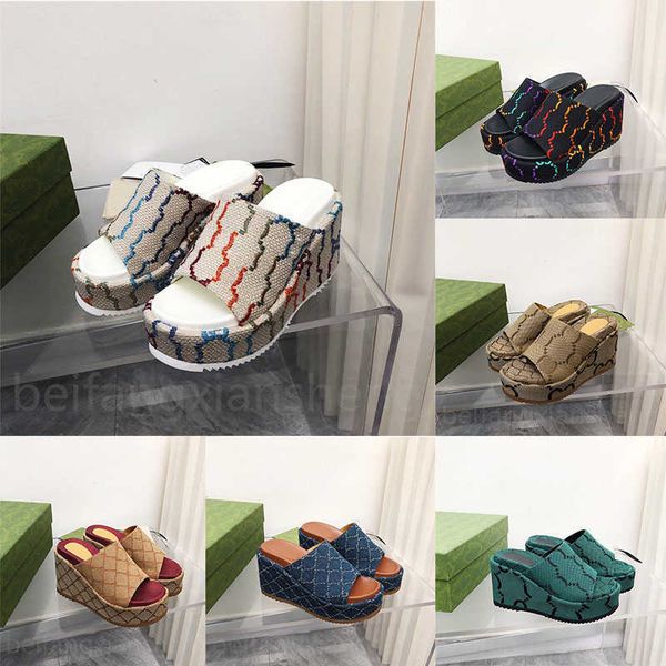 

designer sandals women g slippers platform wedge slides shoes embroidered letter mules non-slip rubber high heels ladies flip flops, Black