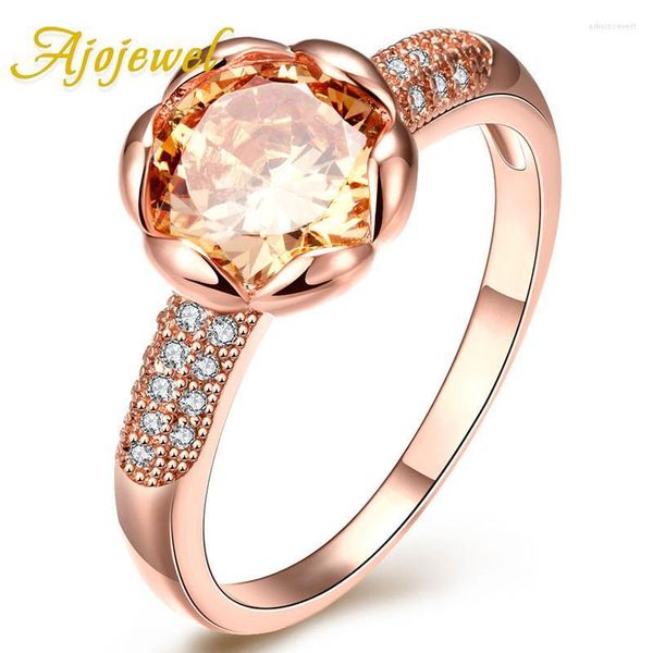 Ringos de cluster Ajojewel em forma de flor cúbica zircão feminino anel de casamento cor de ouro rosa elegante jóias gota de atacado Edwi22