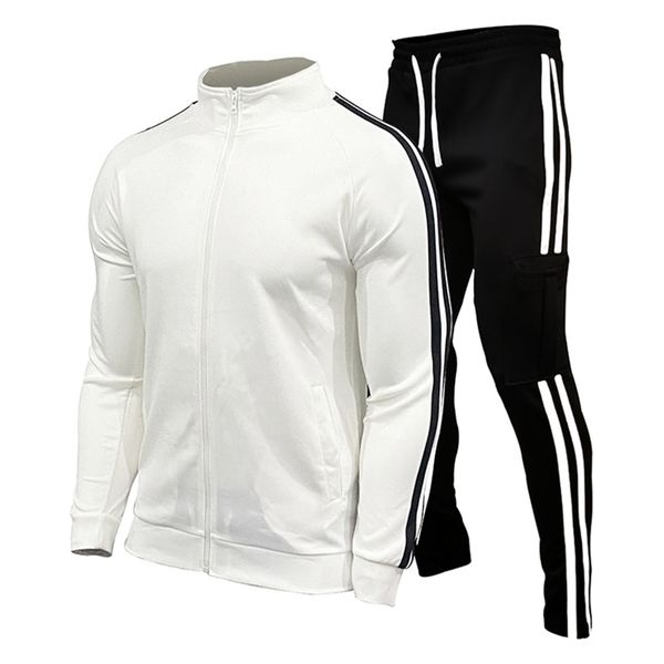 

zipper tracksuit men set sporting 2 pieces sweatsuit men clothes printed hooded hoodies jacket pants track suits male size m-xxl 210730, Black